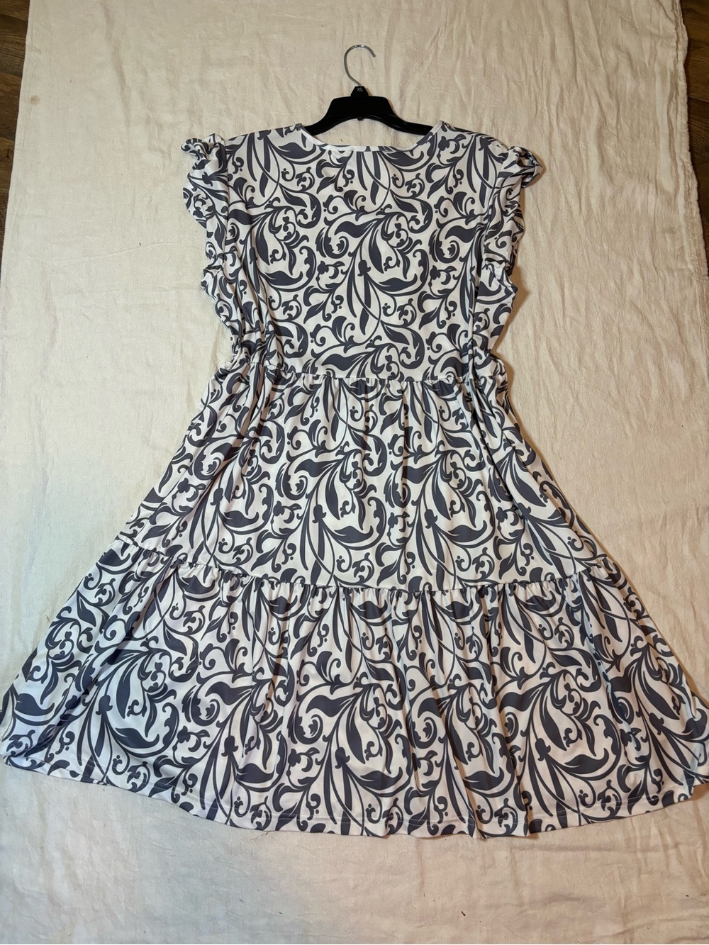 Apple White Midi Dress with Black Scroll Print
